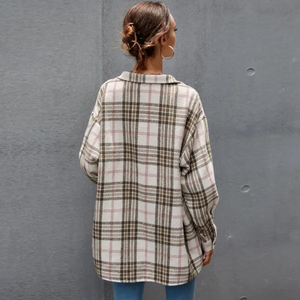Fashion Beige Fall Winter Street Wear Plaid Coats & Jackets 2021 Lapel  Buttons Long Sleeve Loose Women Tops