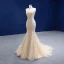 Sexy Charmant Champagne Perlage Trompette / Sirène Robe De Mariée 2021 Sans Manches Perle En Dentelle Fleur Noeud Ceinture Paillettes Bustier