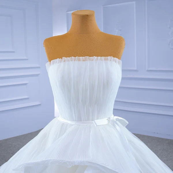 High End Weiß Fallende Rüsche Brautkleider / Hochzeitskleider 2021 Ballkleid Rüschen Bandeau Ärmellos Rückenfreies Lange Hochzeit