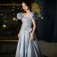 Vintage / Originale Bleu Ciel Robe De Bal 2021 Princesse Encolure Carrée Perlage Perle Noeud Gonflée Manches Courtes Dos Nu Longue Robe De Ceremonie