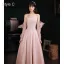Simple Rougissant Rose Couleur Unie Satin Robe De Bal 2021 Princesse Manches Courtes Longue Robe De Ceremonie
