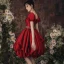 Charming Burgundy Ruffle Rhinestone Evening Dresses Party Dresses 2021 A-Line / Princess Square Neckline Puffy Short Sleeve Backless Knee-Length Cocktail Party Evening Party Formal Dresses
