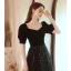Chic / Belle Bling Bling Noire Étoile Paillettes Robe De Bal 2021 Princesse Encolure Carrée Manches Courtes Longue Robe De Ceremonie