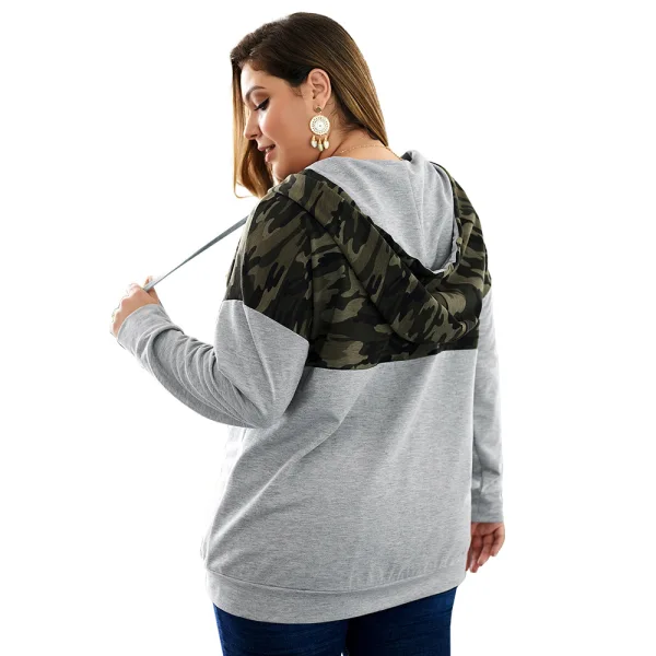 Désinvolte Tomber Hiver Grande Taille Gris Camouflage Encapuchonné Sweats 2021 Manches Longues Femme Hauts