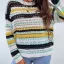 Fashion Fall Winter Street Wear Beach Multi-Colors Stripe Pierced Sweaters 2021 Scoop Neck Long Sleeve Loose Women Tops