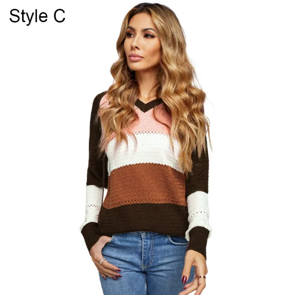Fashion Fall Winter Casual Multi-Colors Stripe Knitting Hooded Sweatshirts 2021 Loose Long Sleeve Women Tops