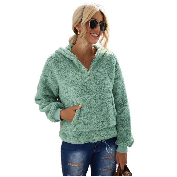Fashion Fall Winter Ocean Blue Street Wear Plush Hooded Sweatshirts 2021 Long Sleeve Loose Women Tops