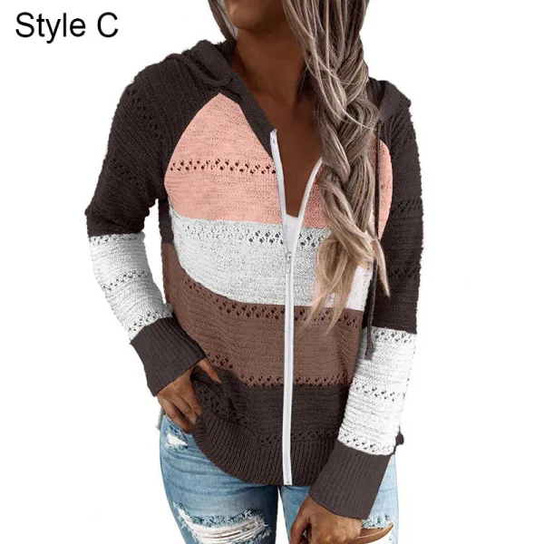 Fashion Fall Winter Burgundy Multi-Colors Stripe Street Wear Hooded Sweatshirts 2021 Long Sleeve Loose Women Tops