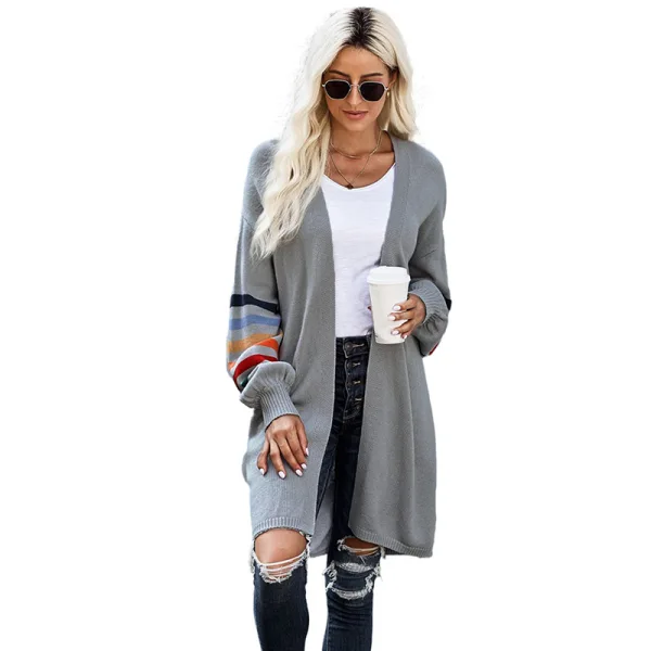 Chic / Beautiful Fall Winter Black Street Wear Knitting Coats & Jackets Multi-Colors Stripe 2021 Loose Long Sleeve Women Tops