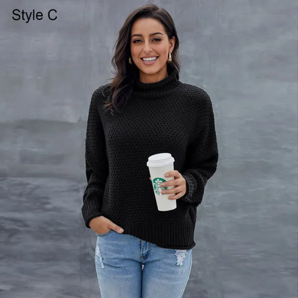 Comfortable Fall Winter Orange Casual Knitting Sweaters 2021 Cotton Loose High Neck Long Sleeve Women Tops