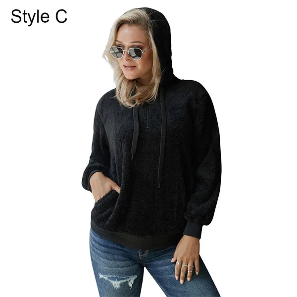 Fashion Fall Winter Street Wear Grey Plush Sweatshirts 2021 Loose V-Neck Long Sleeve Women Tops
