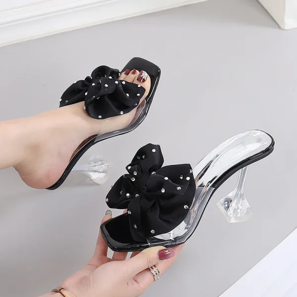 Mode Noire Vêtement de rue Noeud Faux Diamant Sandales Femme 2021 9 cm Talons Aiguilles Peep Toes / Bout Ouvert Sandales Talons Hauts
