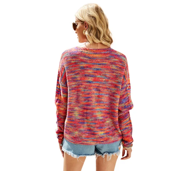 Fancy Fall Winter Street Wear Resort Wear Multi-Colors Knitting Sweaters 2021 Scoop Neck Loose Long Sleeve Women Tops