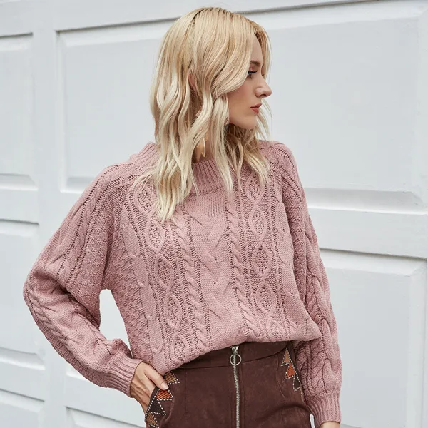 Herbst Winter Strassenmode Rosa Stiefel Pullover 2021 Lose Rundhalsausschnitt Lange Ärmel Damen Oberteile