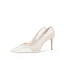 Snygga / Fina Elfenben Pärla Satin Brudskor 2021 8 cm Stilettklackar Spetsiga Bröllop Pumps Högklackade