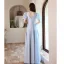 Élégant Bleu Ciel Perle Robe De Bal 2021 Princesse Encolure Carrée Manches Courtes Dos Nu Longue Robe De Ceremonie
