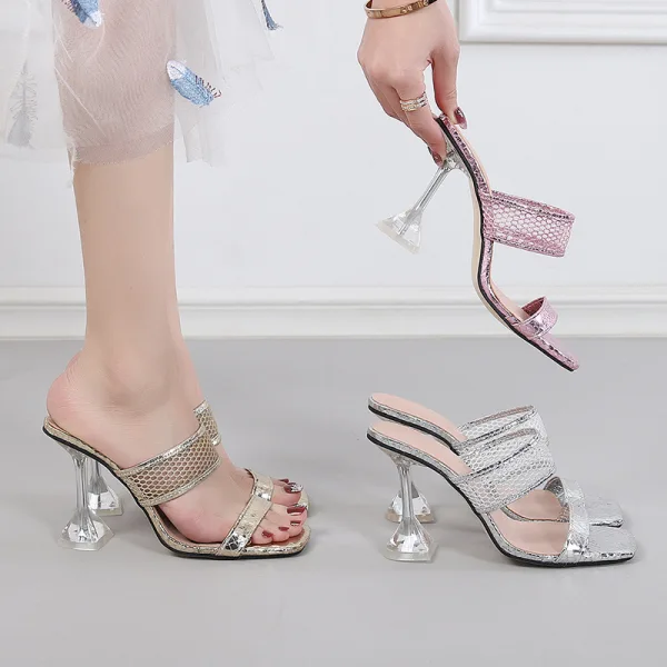 Sexy Blushing Pink Street Wear Womens Sandals 2021 9 cm Stiletto Heels Open / Peep Toe Sandals High Heels