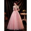 Charmant Rose Bonbon Faux Diamant En Dentelle Fleur Appliques Robe De Bal 2021 Princesse De l'épaule Sans Manches Dos Nu Longue Robe De Ceremonie