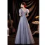 Bling Bling Gris Glitter Perlage Paillettes Appliques Robe De Bal 2021 Princesse V-Cou Gonflée Manches Courtes Dos Nu Longue Robe De Ceremonie
