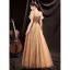 Glitzernden Gold Perle Pailletten Ballkleider 2021 A Linie Eckiger Ausschnitt Kurze Ärmel Rückenfreies Lange Festliche Kleider