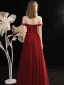 Charming Burgundy Pearl Bow Prom Dresses 2021 Off-The-Shoulder A-Line / Princess Sleeveless Backless Floor-Length / Long Formal Dresses