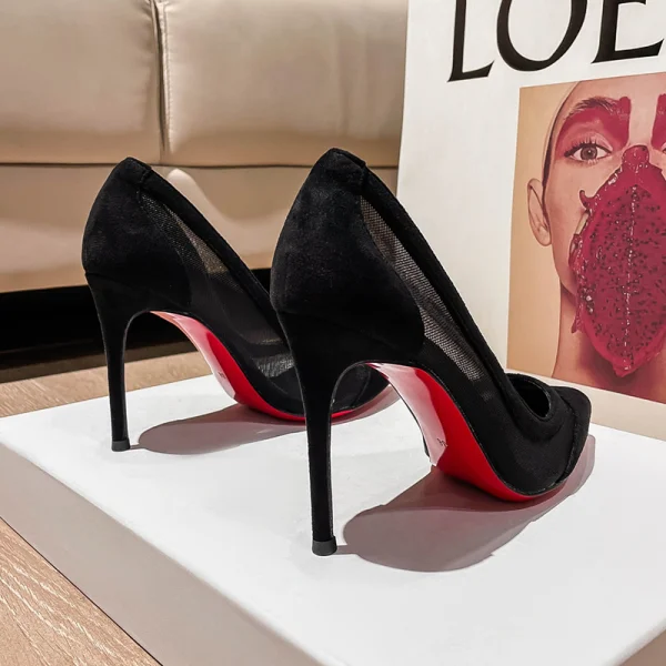 Fashion Black Street Wear See-through Pumps 2021 10 cm Stiletto Heels Leather Pointed Toe High Heels Pumps