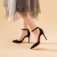 Fashion Black Street Wear Womens Sandals 2021 Leather Ankle Strap 10 cm Stiletto Heels Pointed Toe Sandals High Heels
