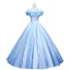 Elegant Sky Blue Flower Prom Dresses 2021 Ball Gown Satin Off-The-Shoulder Sleeveless Backless Floor-Length / Long Formal Dresses