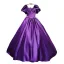 Vintage / Retro Ball Gown Green Satin Prom Dresses 2021 Square Neckline Short Sleeve Backless Floor-Length / Long Formal Dresses