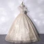 Charmant Bling Bling Champagne Robe De Bal 2021 V-Cou Perlage Paillettes Appliques Manches Courtes Dos Nu Longue Robe De Ceremonie