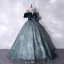 Elegant Navy Blue Prom Dresses 2021 Ball Gown Suede Spaghetti Straps Beading Lace Flower Short Sleeve Backless Floor-Length / Long Formal Dresses