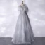 Chic / Belle Argenté Glitter Paillettes Robe De Bal 2021 Princesse V-Cou Manches Courtes Dos Nu Longue Robe De Ceremonie