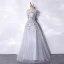 Élégant Argenté Paillettes En Dentelle Fleur Robe De Bal 2021 Princesse Volants Bustier Sans Manches Dos Nu Longue Robe De Ceremonie