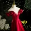 Elegant Burgundy Satin Prom Dresses 2021 A-Line / Princess Off-The-Shoulder Sleeveless Backless Floor-Length / Long Formal Dresses