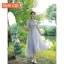 Modest / Simple Sky Blue Bridesmaid Dresses 2021 A-Line / Princess V-Neck Bow Short Sleeve Backless Tea-length Wedding Party Dresses
