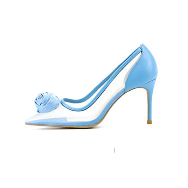 Sexy Black See-through Evening Party Pumps 2021 Flower 12 cm Stiletto Heels Pointed Toe Pumps High Heels