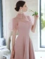 Elegant Blushing Pink Spotted Prom Dresses 2021 A-Line / Princess Short Sleeve Backless Floor-Length / Long Formal Dresses