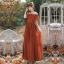 Modest / Simple Caramel Bridesmaid Dresses 2021 A-Line / Princess Short Sleeve Backless Floor-Length / Long Wedding Party Dresses