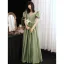Chic / Beautiful Sage Green Prom Dresses 2021 A-Line / Princess Scoop Neck Beading Backless Puffy Short Sleeve Floor-Length / Long Formal Dresses