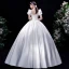 Elegant Ivory Satin Wedding Dresses 2021 Ball Gown Square Neckline Pearl Puffy Short Sleeve Backless Floor-Length / Long Wedding