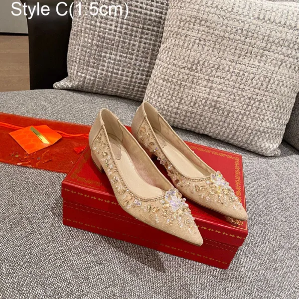 Charming White Rhinestone Leather Wedding Shoes 2021 Lace 7 cm Stiletto Heels Pointed Toe Wedding Pumps High Heels