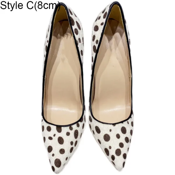 Mode Weiß Strassenmode Geflecktes Pumps 2021 Leder 12 cm Stilettos Spitzschuh Pumps Hochhackige
