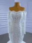 High-end White Wedding Dresses 2021 Trumpet / Mermaid Off-The-Shoulder Lace Flower Long Sleeve Backless Court Train Wedding