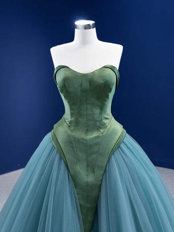 Schöne Dunkelgrün Blau Ballkleid Ballkleider 2021 Bandeau Ärmellos Rückenfreies Sweep / Pinsel Zug Festliche Kleider