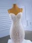 Luxe Haut de Gamme Charmant Blanche Volants en Cascade Robe De Mariée 2021 Trompette / Sirène Bretelles Spaghetti Sans Manches Perlage Perle En Dentelle Fleur Dos Nu