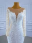 High-end White Beading Sequins Wedding Dresses 2021 Trumpet / Mermaid Scoop Neck Long Sleeve Cathedral Train Wedding