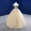 Flower Fairy Chic / Beautiful Champagne Pearl Lace Flower Prom Dresses 2021 Ball Gown Off-The-Shoulder Sleeveless Backless Floor-Length / Long Formal Dresses