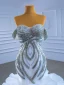 Luxury / Gorgeous High-end White Beading Rhinestone Cascading Ruffles Wedding Dresses 2021 Trumpet / Mermaid Off-The-Shoulder Sleeveless Backless Chapel Train Wedding