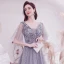 Sparkly Grey Beading Sequins Prom Dresses 2021 A-Line / Princess V-Neck 1/2 Sleeves Backless Floor-Length / Long Formal Dresses