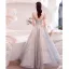 Chic / Belle Argenté En Dentelle Fleur Robe De Bal 2021 Princesse Col Haut Perlage Perle Faux Diamant Paillettes Manches Courtes Dos Nu Longue Robe De Ceremonie